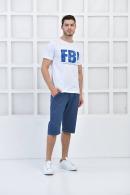 Beyaz Erkek Bisiklet Yaka FBI Baskılı Slim Fit T-Shirt F5442