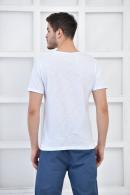 Beyaz Erkek Bisiklet Yaka FBI Baskılı Slim Fit T-Shirt F5442