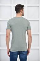 Haki Erkek Bisiklet Yaka Slim Fit Yaka Ve Kol Detaylı T-Shirt F51583