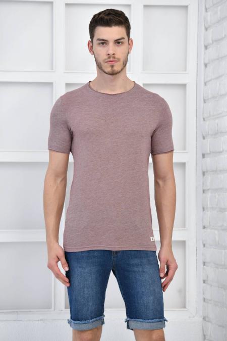 Kiremit Erkek Bisiklet Yaka Slim Fit Yaka Ve Kol Detaylı T-Shirt F51583