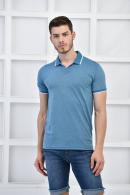 Petrol Erkek Düz Pike Polo Yaka Likralı Slim Fit Nakışlı T-Shirt F51606