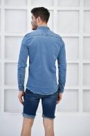 Mavi Erkek Denim Yıkamalı Taşlamalı Cepli Slim Fit Gömlek F6142