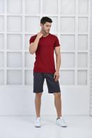 Bordo Erkek V Yaka Basıc Likralı T-Shirt F5123