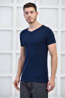 Lacivert Erkek V Yaka Basıc Likralı T-Shirt F5123