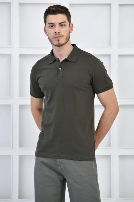 Haki Erkek Düz Pike Polo Yaka Likralı Slim Basıc T-Shirt F51610
