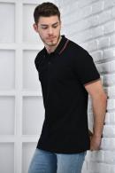 Siyah Erkek Polo Yaka Modern Kesim Pike Kumaş T-Shirt F5421