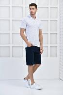 Beyaz Erkek Desenli Pike Polo Yaka Likralı Slim Basıc T-Shirt F51614