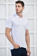 Beyaz Erkek Desenli Pike Polo Yaka Likralı Slim Basıc T-Shirt F51614