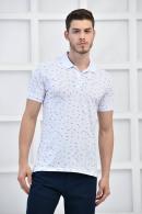 Beyaz Erkek Desenli Pike Polo Yaka Likralı Slim Basıc T-Shirt F51614