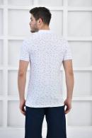 Beyaz Erkek Desenli Pike Polo Yaka Likralı Slim Basıc T-Shirt F51614