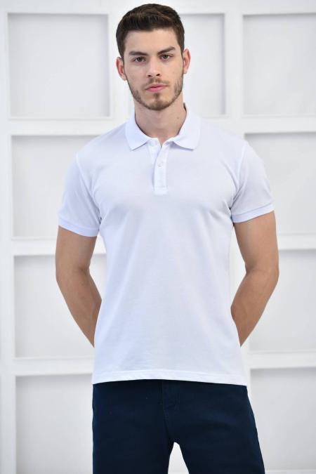 Beyaz Erkek Düz Pike Polo Yaka Likralı Slim Basıc T-Shirt F51610