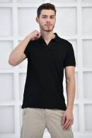 Siyah Erkek Düz Pike Polo Yaka Likralı Slim Basıc T-Shirt F51610