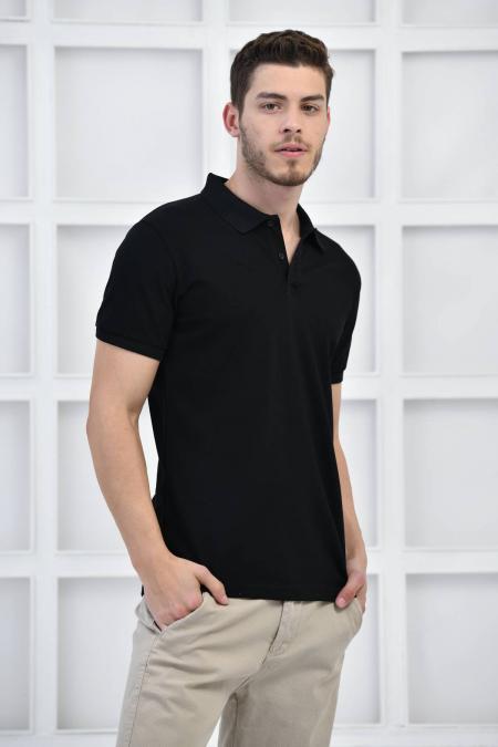 Siyah Erkek Düz Pike Polo Yaka Likralı Slim Basıc T-Shirt F51610