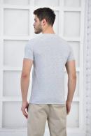 Beyaz Erkek Bisiklet Yaka İnce Çizgili Likralı Slim Fit T-Shirt F5432