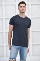 Lacivert Erkek Bisiklet Yaka İnce Çizgili Likralı Slim Fit T-Shirt F5432