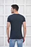 Lacivert Erkek Bisiklet Yaka İnce Çizgili Likralı Slim Fit T-Shirt F5432