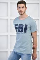 Mint Erkek Bisiklet Yaka FBI Baskılı Slim Fit T-Shirt F5442