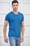 Petrol Erkek V Yaka Basıc Likralı Slim Fit T-Shirt F5173