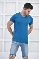 Petrol Erkek V Yaka Basıc Likralı Slim Fit T-Shirt F5173