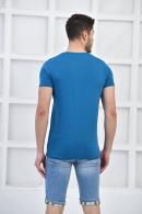 Petrol Erkek V Yaka Basıc Likralı Slim Fit T-Shirt F5173