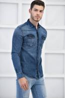 Mavi Erkek Denim Yıkamalı Taşlamalı Cepli Slim Fit Gömlek F6155
