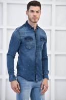 Mavi Erkek Denim Yıkamalı Taşlamalı Cepli Slim Fit Gömlek F6155