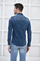 Mavi Erkek Denim Yıkamalı Taşlamalı Cepli Slim Fit Gömlek F6155