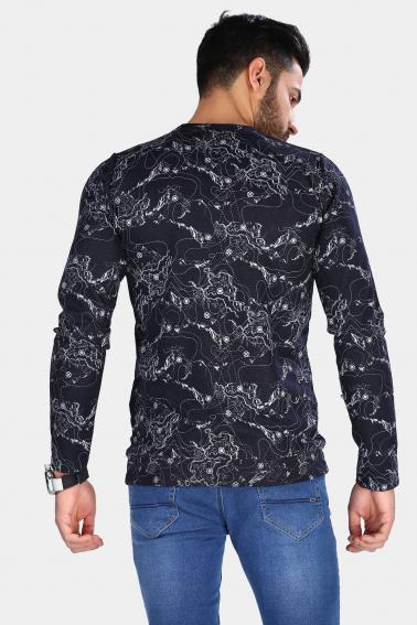 Erkek Lacivert Slim Fit  Bisiklet Yaka Desenli Uzun Kol Sweatshirt F241