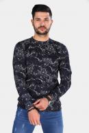 Erkek Lacivert Slim Fit  Bisiklet Yaka Desenli Uzun Kol Sweatshirt F241