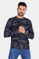 Erkek Lacivert Slim Fit  Bisiklet Yaka Desenli Uzun Kol Sweatshirt F241