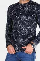 Erkek Lacivert Slim Fit  Bisiklet Yaka Desenli Uzun Kol Sweatshirt F241