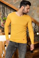 Erkek Hardal Slim Fit  Bisiklet Yaka Penye Uzun Kol T-Shirt F51549