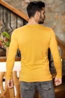 Erkek Hardal Slim Fit  Bisiklet Yaka Penye Uzun Kol T-Shirt F51549