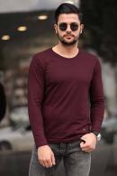 Erkek Bordo Slim Fit  Bisiklet Yaka Penye Uzun Kol T-Shirt F51549