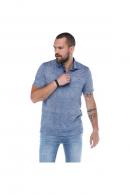 Erkek İndigo Polo Yaka Desenli Modern Kesim Polyester T-Shirt F5211