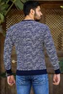 Erkek Lacivert Slim Fit V Yaka Baskılı 2 İplik Ribanalı Sweatshirt F2003V