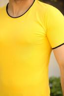 Erkek Sarı LikralıBisiklet Yaka Biyeli Modern Kesim Kısa Kollu T-Shirt F51531