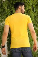 Erkek Sarı Likralı Bisiklet Yaka Baskılı Modern Kesim Kısa Kollu T-Shirt F51534