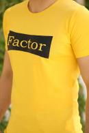 Erkek Sarı Likralı Bisiklet Yaka Baskılı Modern Kesim Kısa Kollu T-Shirt F51534
