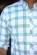 Erkek Turkuaz Battal Keten Düğmeli Yaka Katlanabilir Kol Gömlek F5213