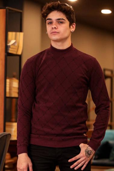 Erkek Bordo Slim Fit  Bisiklet Yaka Selanik Sweatshirt F51554