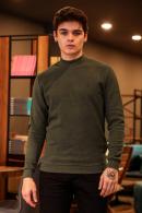 Erkek Haki Slim Fit  Bisiklet Dik Yaka Selanik Sweatshirt F51560
