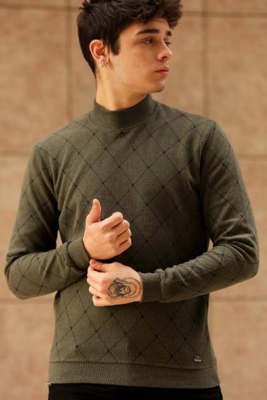 Erkek Haki Slim Fit  Bisiklet Yaka Selanik Sweatshirt F51554