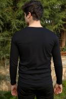 Erkek Siyah Slim Fit  V Yaka Penye Uzun Kol T-Shirt F51550