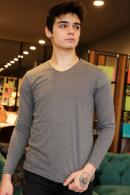 Erkek Antrasit Slim Fit  V Yaka Penye Uzun Kol T-Shirt F51550