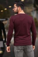 Erkek Bordo Slim Fit  Bisiklet Yaka Penye Uzun Kol T-Shirt F51549