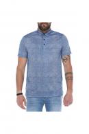 Erkek İndigo Polo Yaka Desenli Modern Kesim Polyester T-Shirt F5211