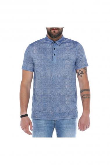 Erkek İndigo Polo Yaka Desenli Modern Kesim Polyester T-Shirt F5211