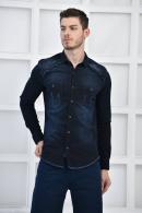 Lacivet Erkek Denim Yıkamalı Taşlamalı Cepli Slim Fit Kot Gömlek F6142
