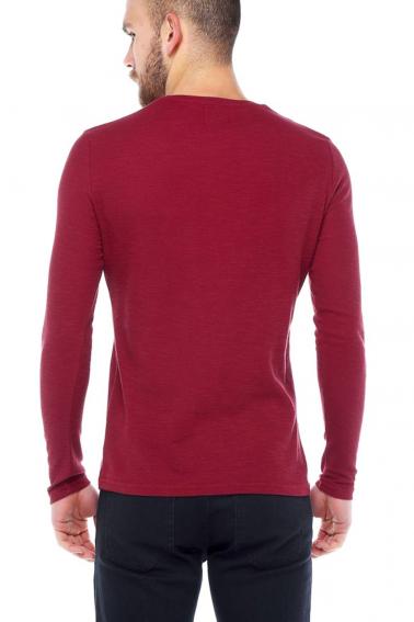 Erkek Bordo Slim Fit  Bisiklet Yaka Penye Uzun Kol T-Shirt